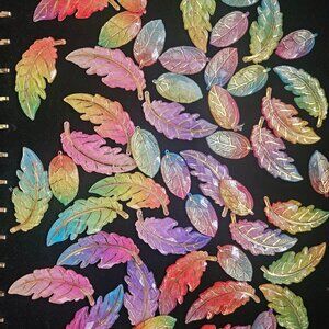 50pc Acrylic Leaf Charms Jewelry Making Craft Supply Gold Vein Resin Pendants